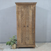 Indian Furniture Hand Carved Solid Wooden 2 Door Brown Cabinet 90x45x200cm